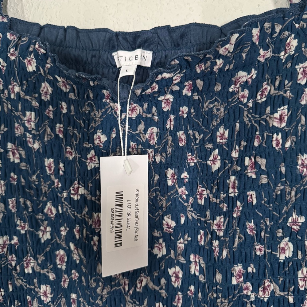 Baltic Born Azlyn Smocked Square Neck Mini Dress Blue Floral Size Large NEW - Picture 6 of 7